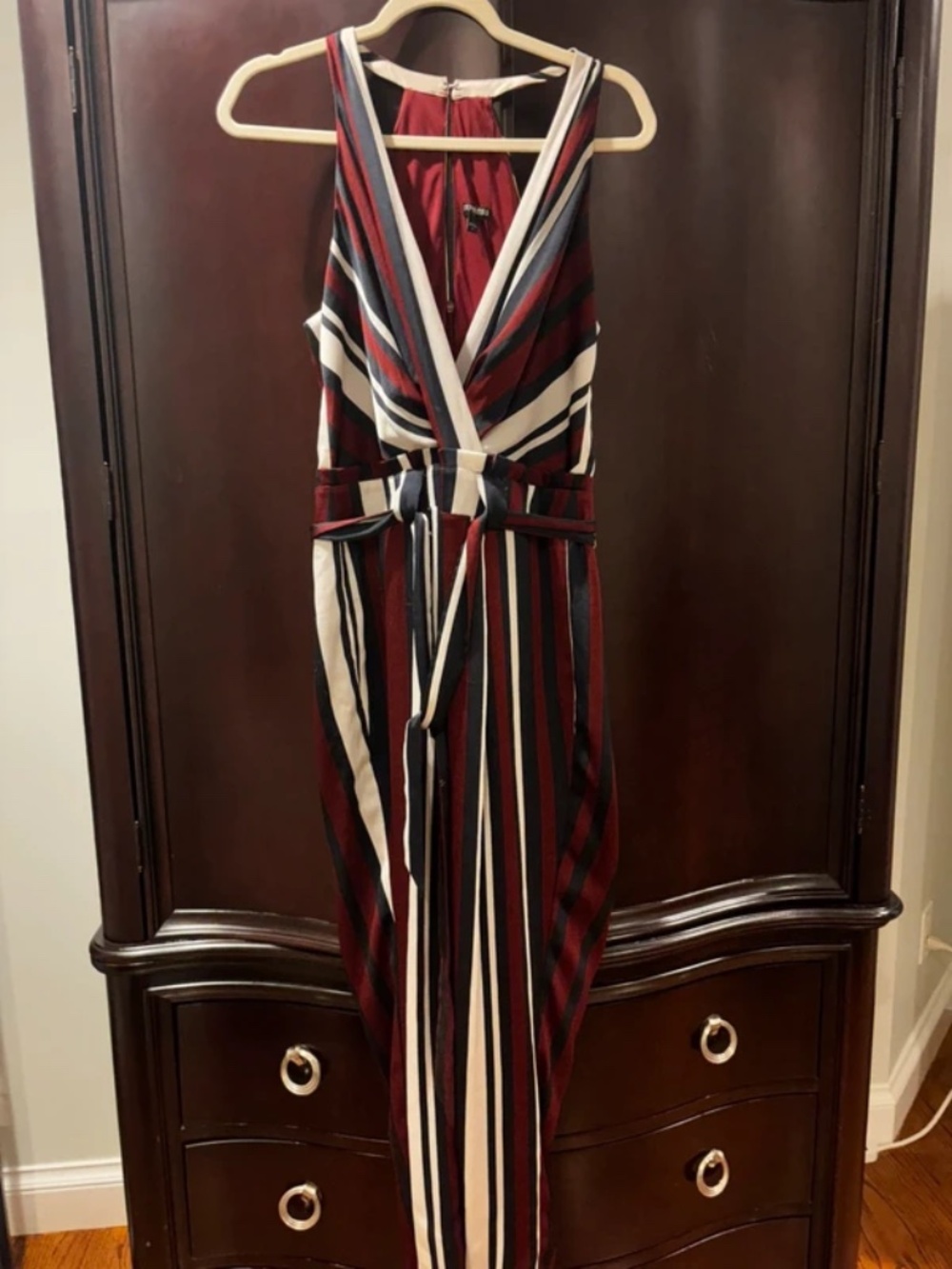 Express striped red, white, and blue jumpsuit / romper